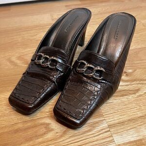 Highlights Square Toe Slip On Brown Heels Size 8